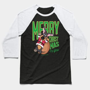 Cute Funny Doxie Dog having a Merry Christmas  on dachshund  Santa tee Baseball T-Shirt